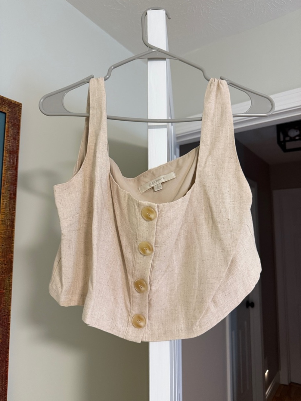 Anthropologie Natural Beige Button-Front Cropped Tank